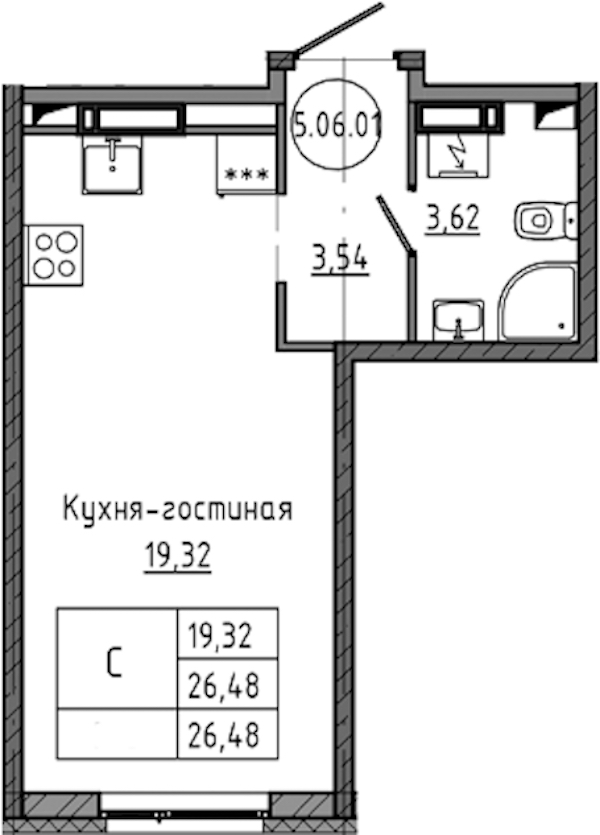 Квартира студия 26.48 м², 6/18 эт., ЖК «Максималист»