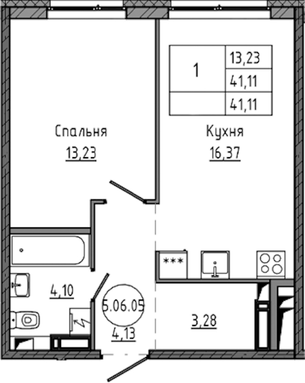 1-комнатная квартира 41.11 м², 7/18 эт., ЖК «Максималист»