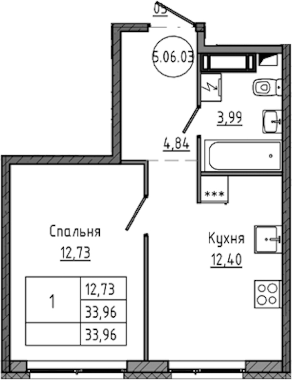 1-комнатная квартира 33.96 м², 8/18 эт., ЖК «Максималист»