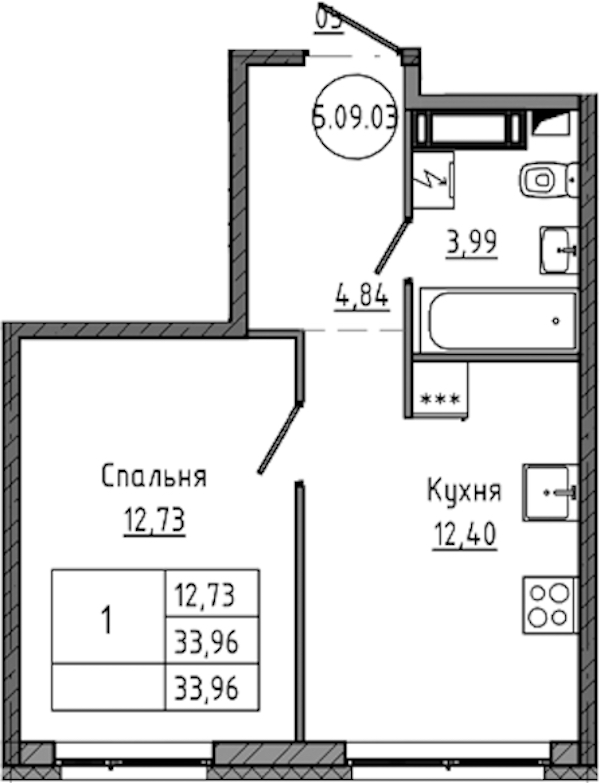 1-комнатная квартира 33.96 м², 11/18 эт., ЖК «Максималист»