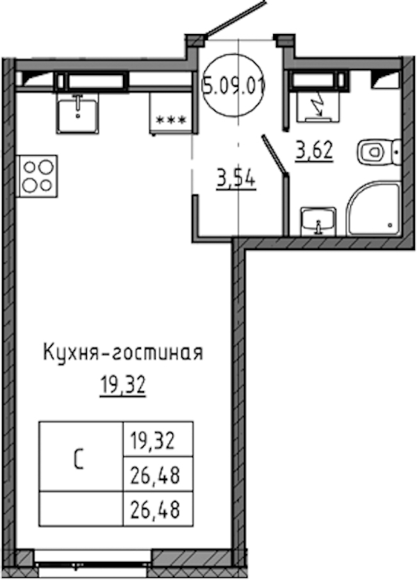 Квартира студия 26.48 м², 11/18 эт., ЖК «Максималист»