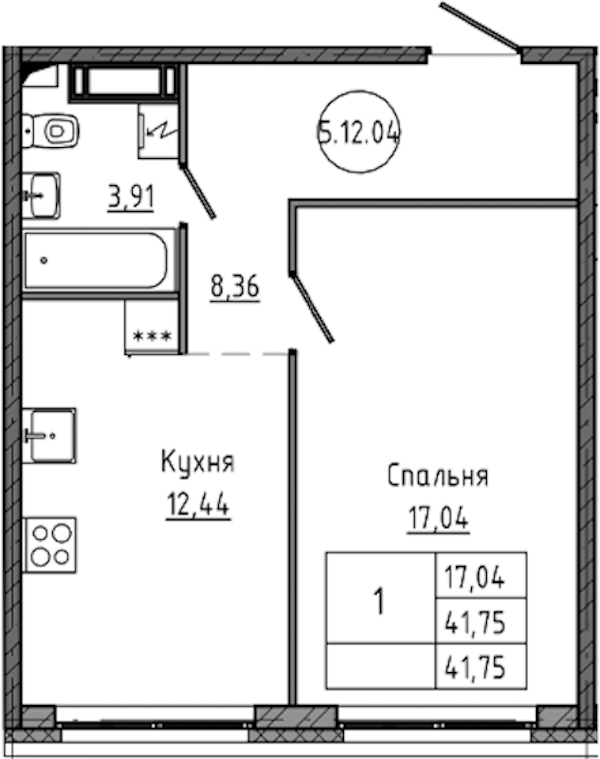 1-комнатная квартира 41.75 м², 12/18 эт., ЖК «Максималист»