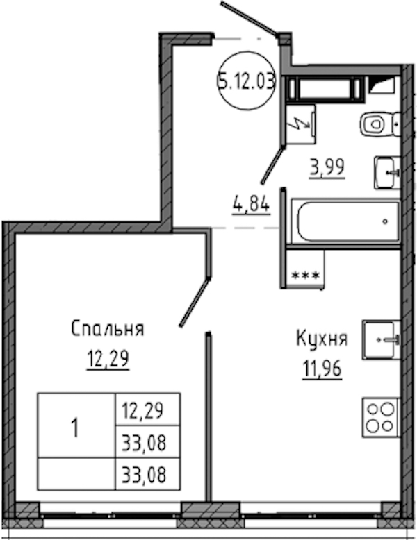 1-комнатная квартира 33.08 м², 13/18 эт., ЖК «Максималист»