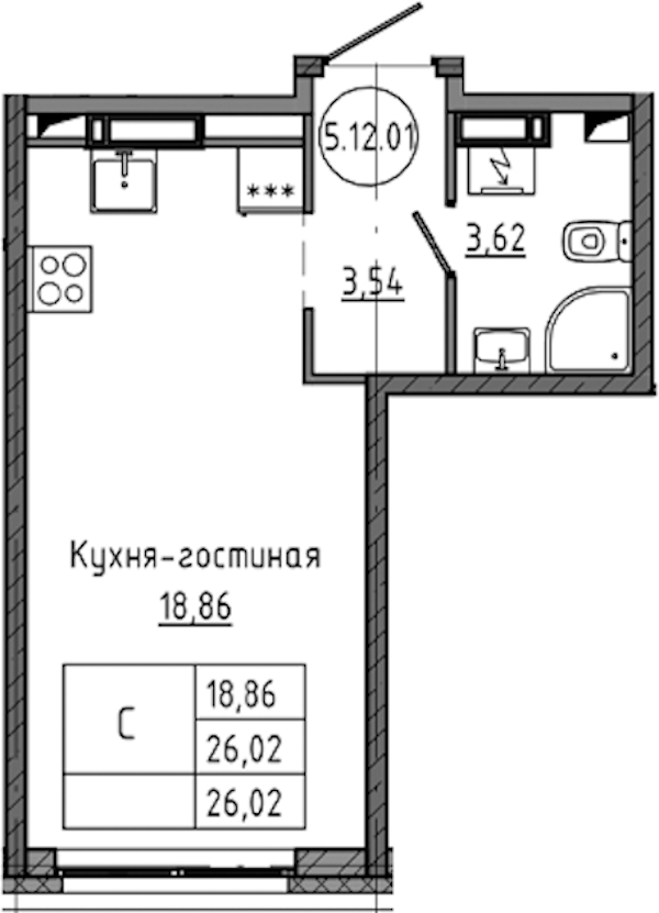 Квартира студия 26.02 м², 13/18 эт., ЖК «Максималист»