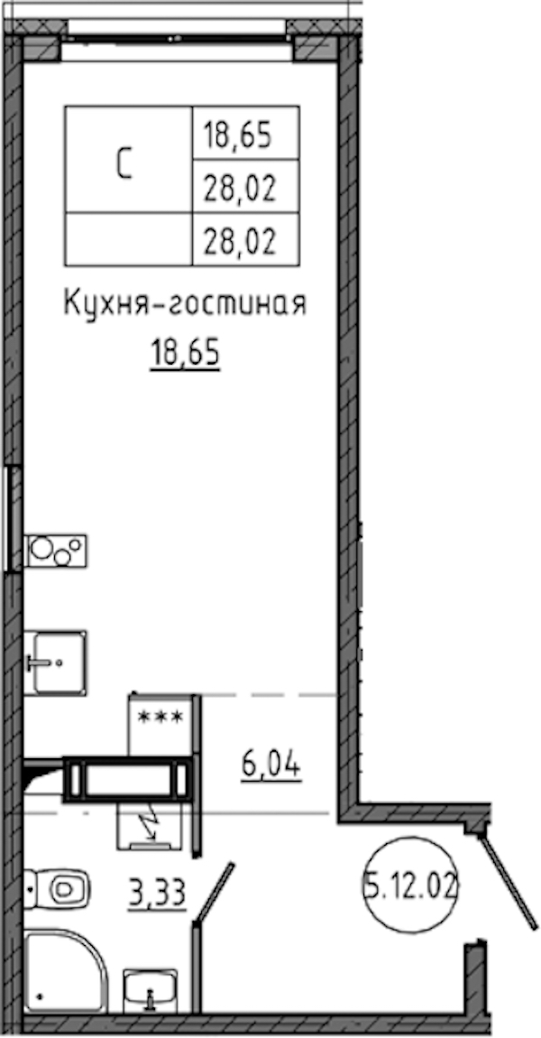 Квартира студия 28.02 м², 13/18 эт., ЖК «Максималист»