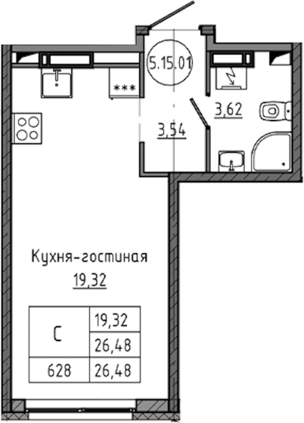 Квартира студия 26.48 м², 15/18 эт., ЖК «Максималист»