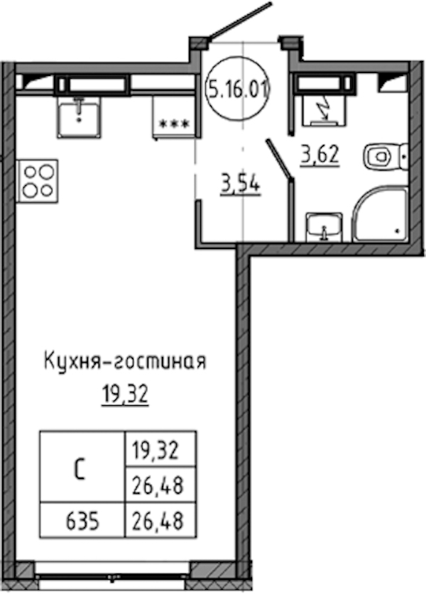 Квартира студия 26.48 м², 16/18 эт., ЖК «Максималист»