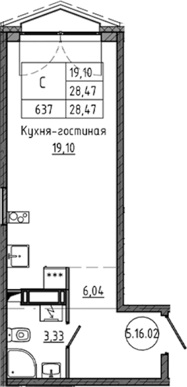 Квартира студия 28.47 м², 16/18 эт., ЖК «Максималист»