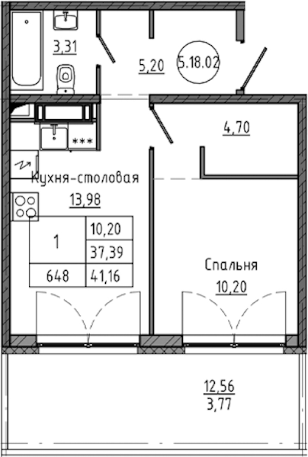 1-комнатная квартира 41.16 м², 18/18 эт., ЖК «Максималист»