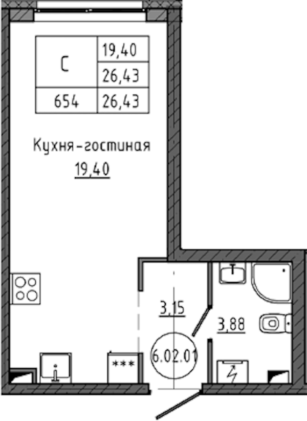 Квартира студия 26.43 м², 2/18 эт., ЖК «Максималист»