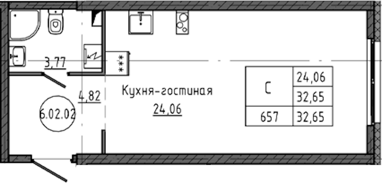 Квартира студия 32.65 м², 2/18 эт., ЖК «Максималист»