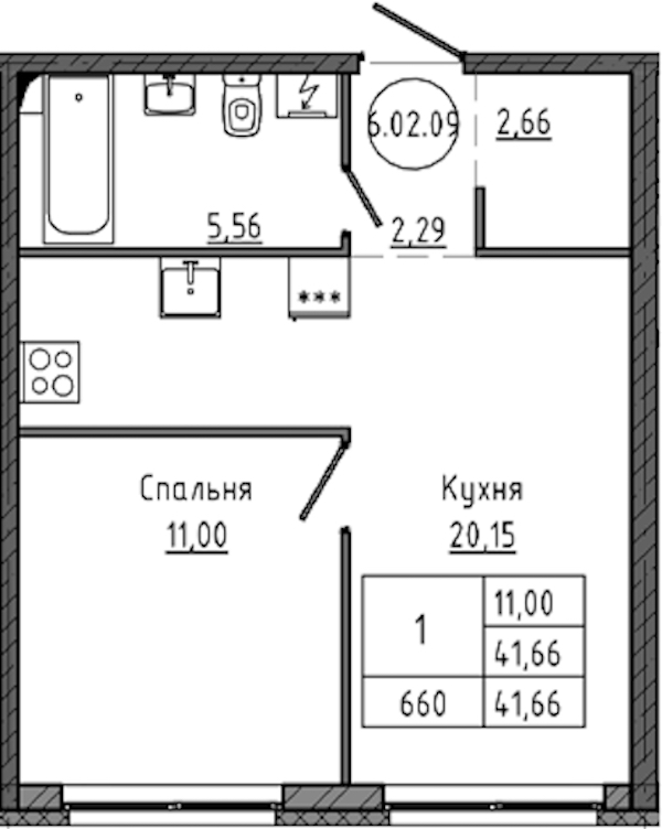 1-комнатная квартира 41.66 м², 2/18 эт., ЖК «Максималист»