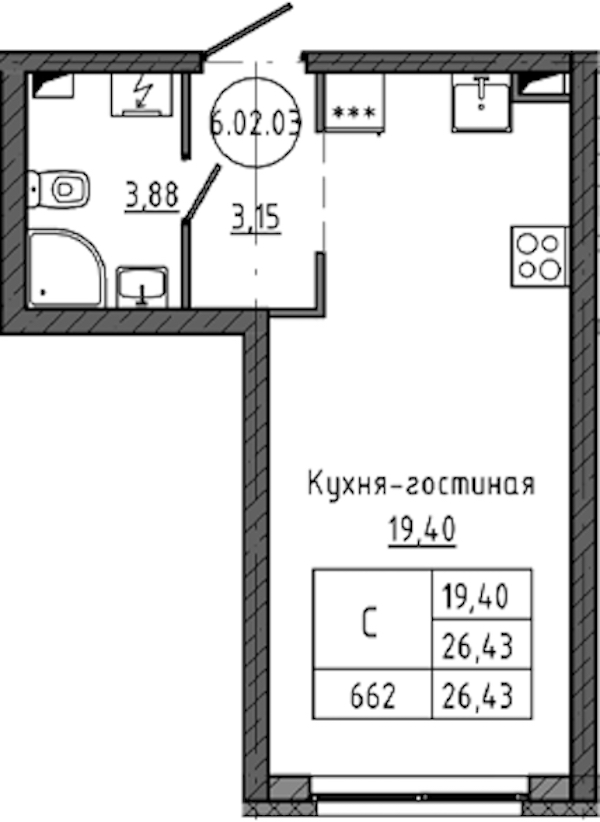 Квартира студия 26.43 м², 2/18 эт., ЖК «Максималист»