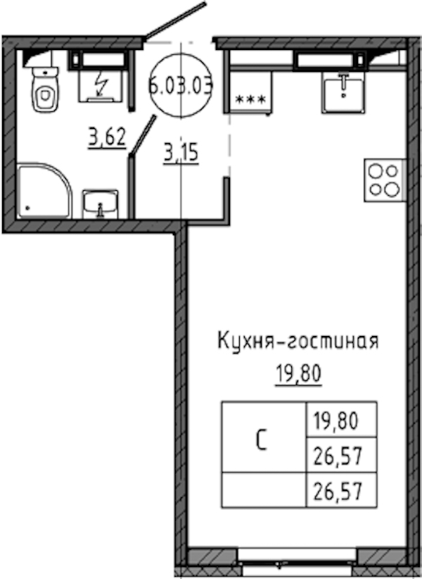 Квартира студия 26.57 м², 4/18 эт., ЖК «Максималист»