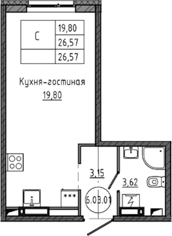 Квартира студия 26.57 м², 5/18 эт., ЖК «Максималист»