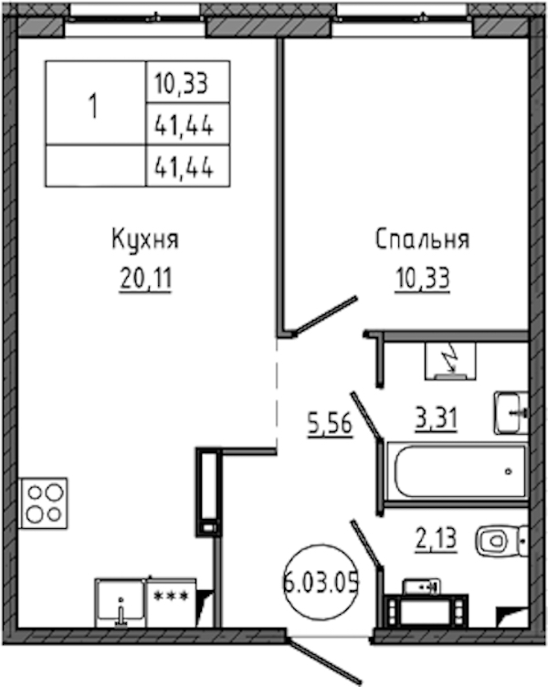 1-комнатная квартира 41.44 м², 8/18 эт., ЖК «Максималист»