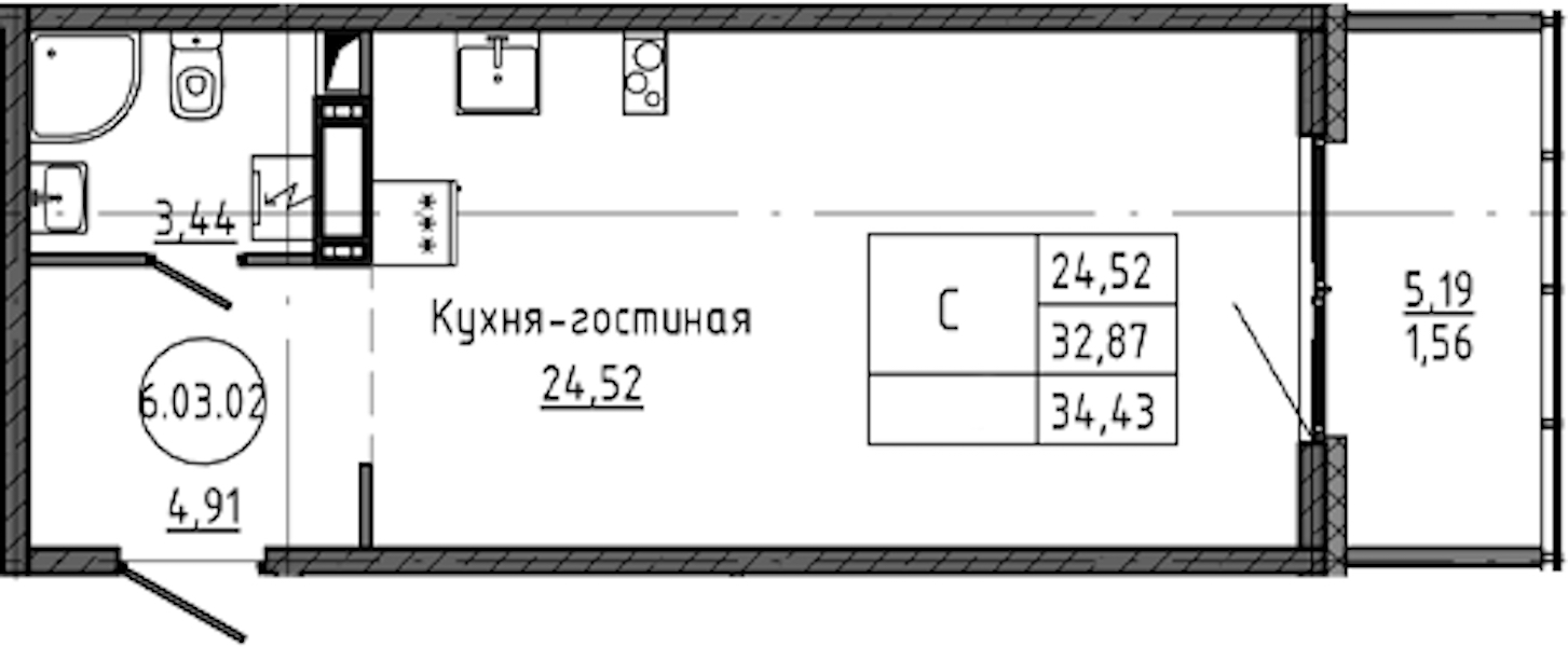 Квартира студия 34.43 м², 8/18 эт., ЖК «Максималист»