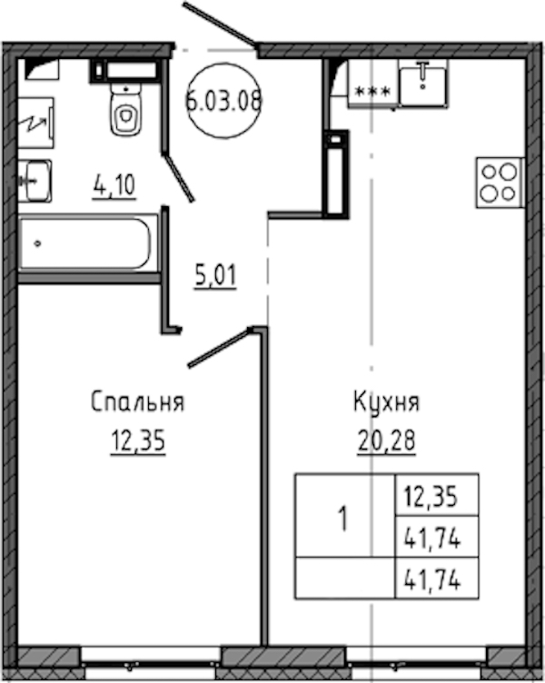 1-комнатная квартира 41.74 м², 12/18 эт., ЖК «Максималист»