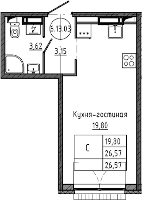 Квартира студия 26.57 м², 13/18 эт., ЖК «Максималист»