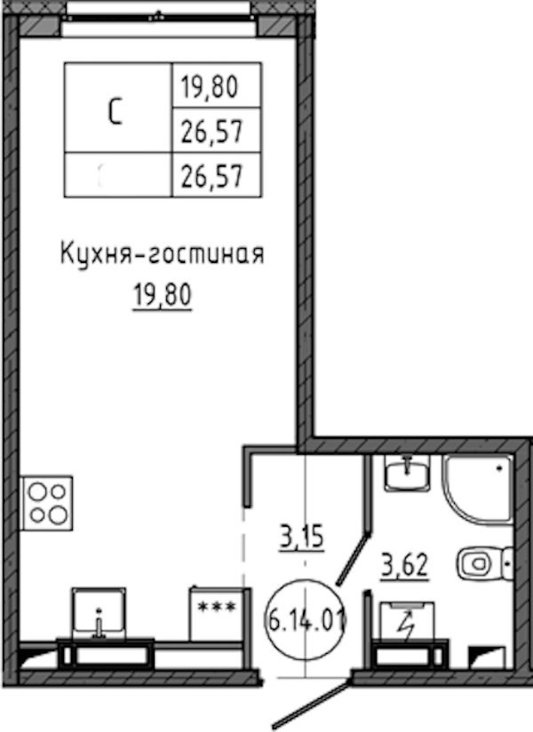 Квартира студия 26.57 м², 14/18 эт., ЖК «Максималист»