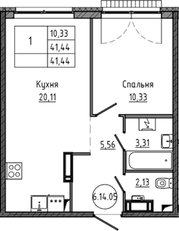 1-комнатная квартира 41.44 м², 16/18 эт., ЖК «Максималист»