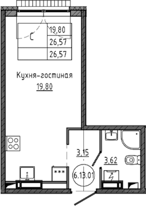 Квартира студия 26.57 м², 17/18 эт., ЖК «Максималист»