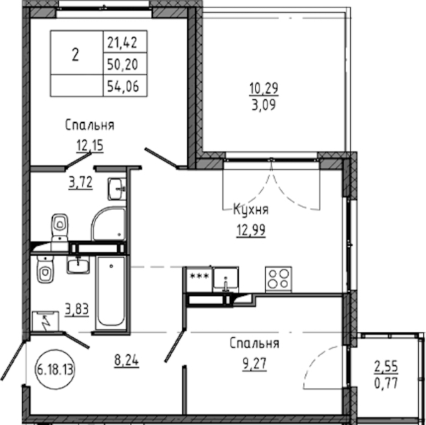 2-комнатная квартира 54.06 м², 18/18 эт., ЖК «Максималист»