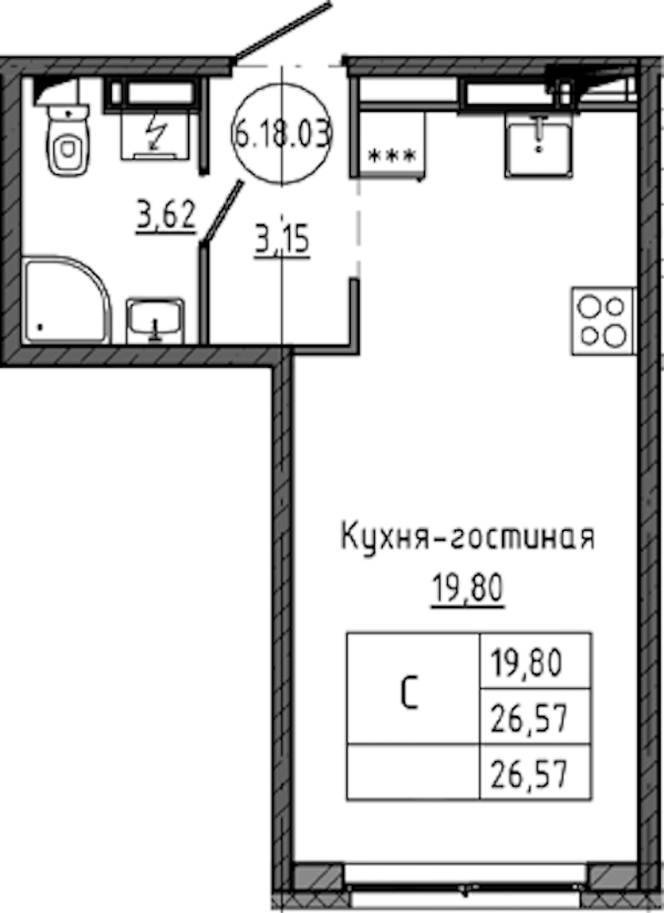 Квартира студия 26.57 м², 18/18 эт., ЖК «Максималист»