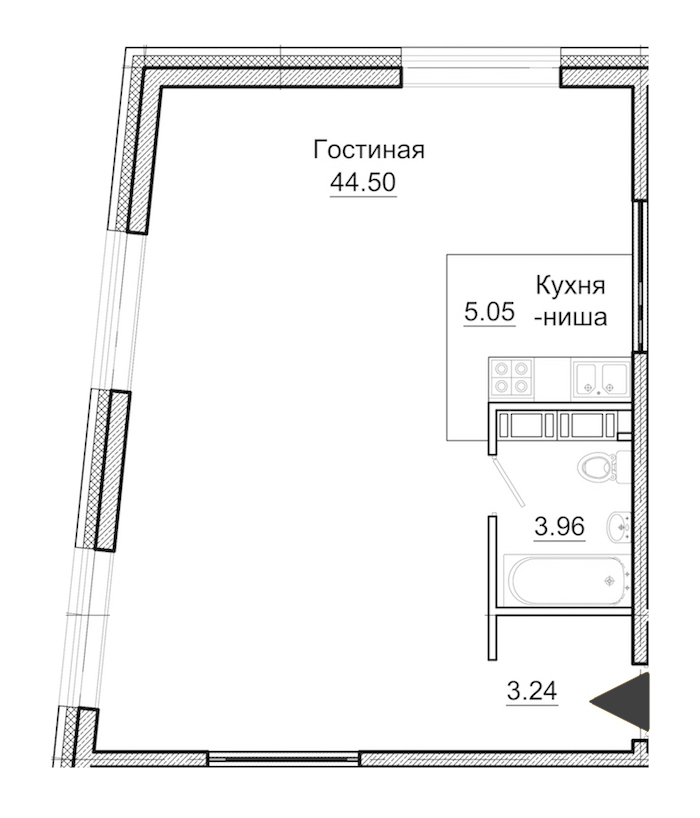 Квартира студия 56.75 м², 11/11 эт., Комплекс апартаментов «Next»