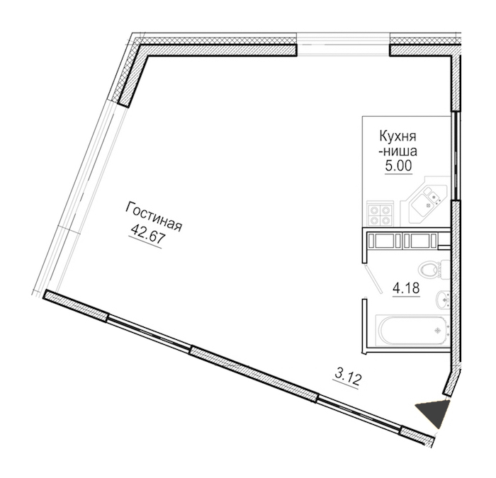 Квартира студия 54.97 м², 11/11 эт., Комплекс апартаментов «Next»