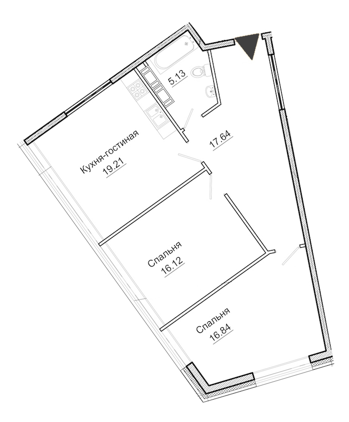 2-комнатная квартира 74.94 м², 5/11 эт., Комплекс апартаментов «Next»