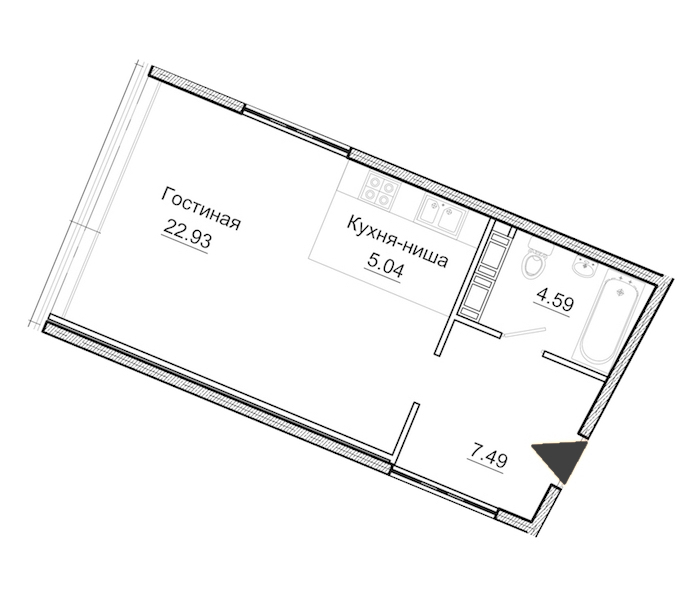 Квартира студия 40.05 м², 10/11 эт., Комплекс апартаментов «Next»