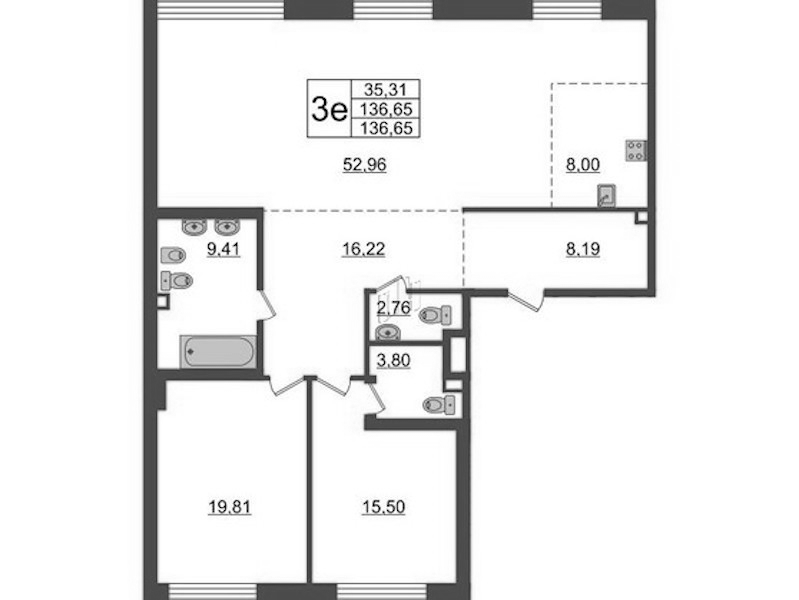 2-комнатная квартира 136.22 м², 2/7 эт., ЖК «Приоритет»