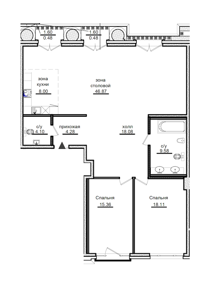 2-комнатная квартира 123.84 м², 3/7 эт., ЖК «Приоритет»