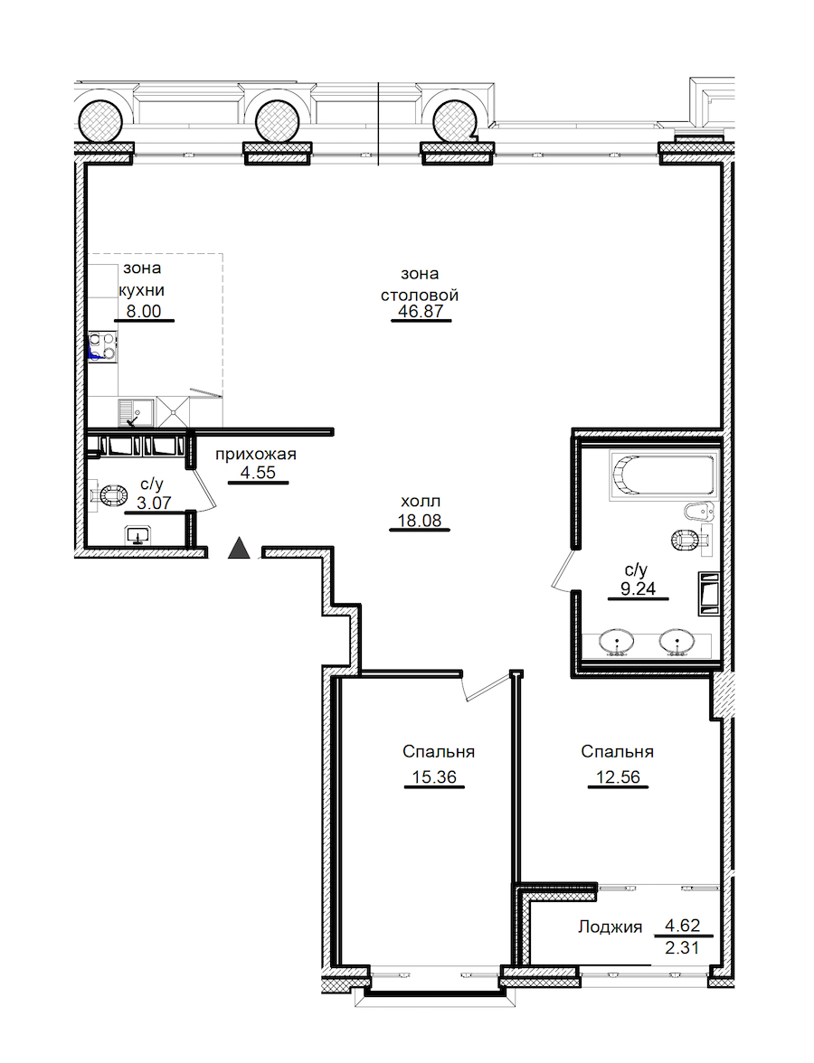 2-комнатная квартира 121.91 м², 5/7 эт., ЖК «Приоритет»