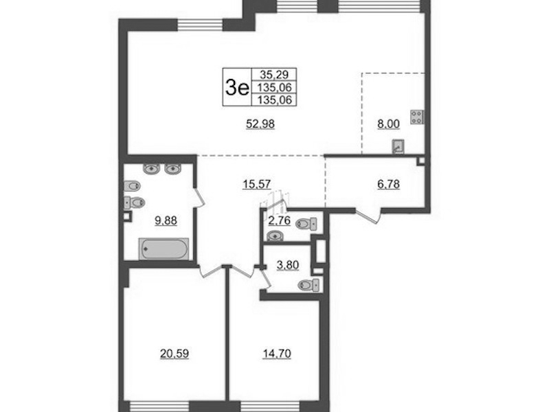 2-комнатная квартира 135.52 м², 2/7 эт., ЖК «Приоритет»