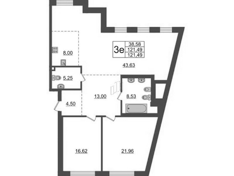 2-комнатная квартира 119.8 м², 2/7 эт., ЖК «Приоритет»