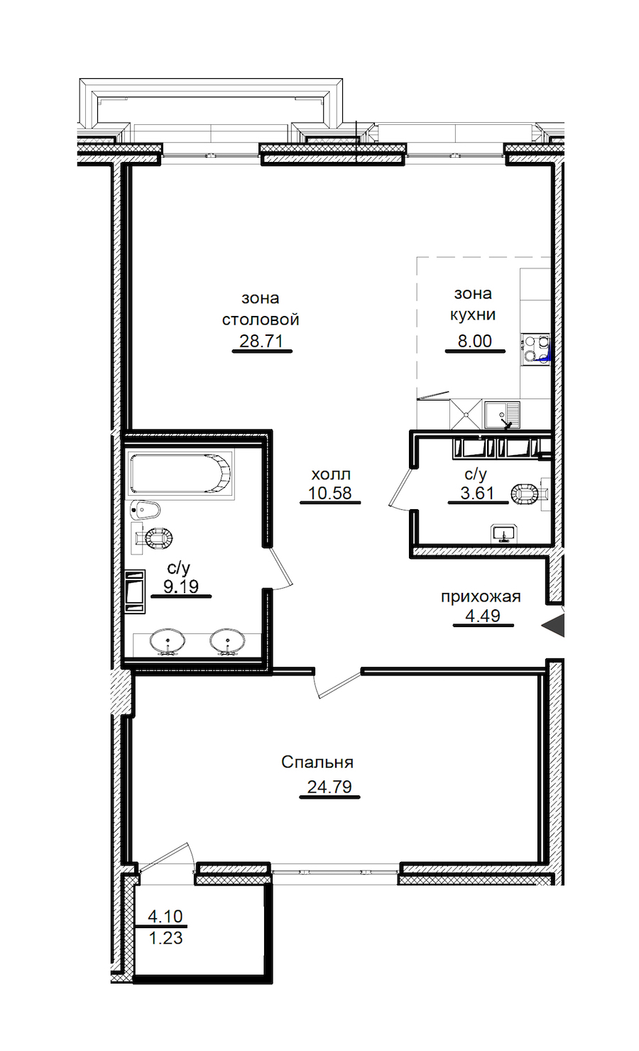 1-комнатная квартира 91.19 м², 4/7 эт., ЖК «Приоритет»
