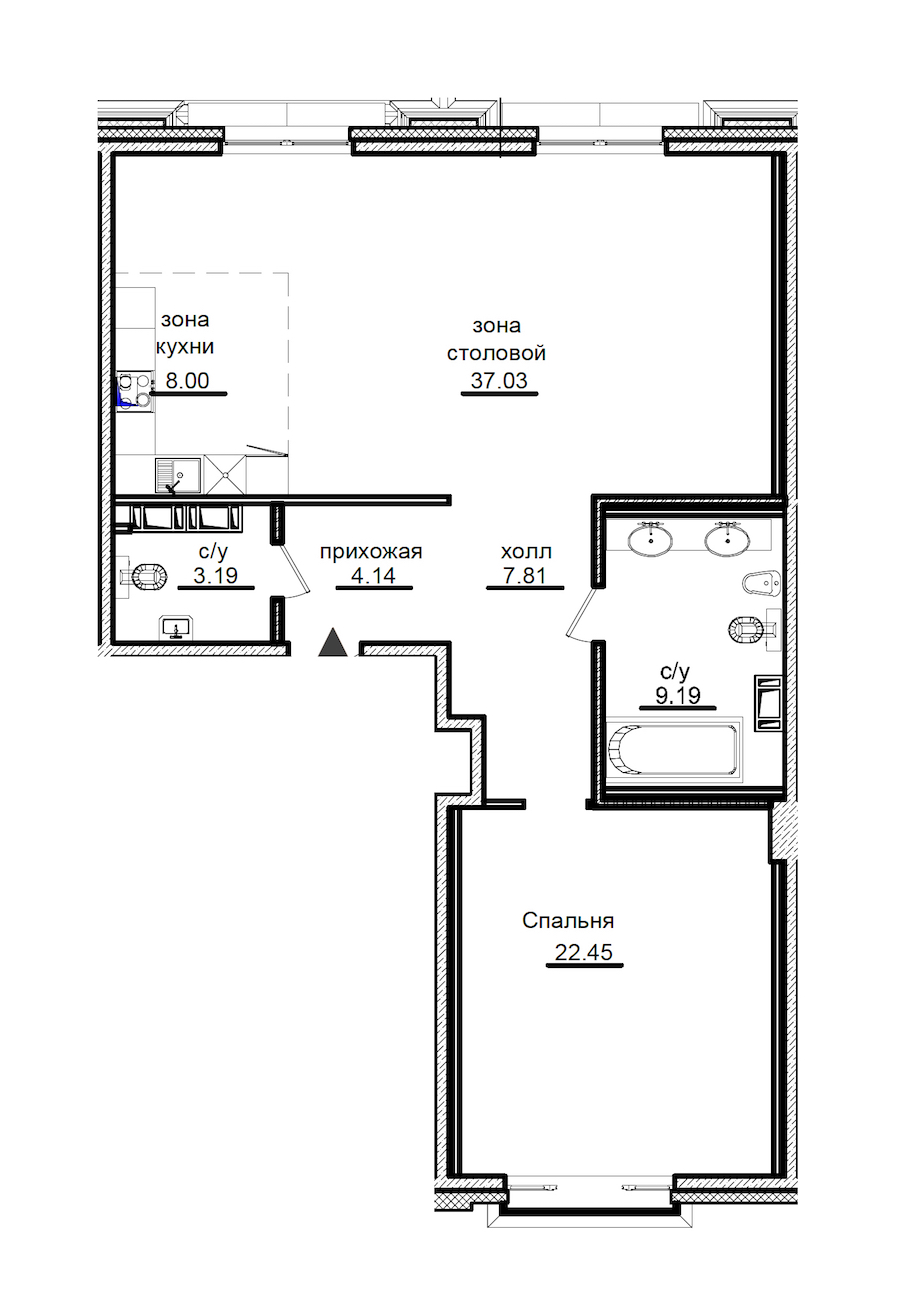 1-комнатная квартира 91.09 м², 4/7 эт., ЖК «Приоритет»