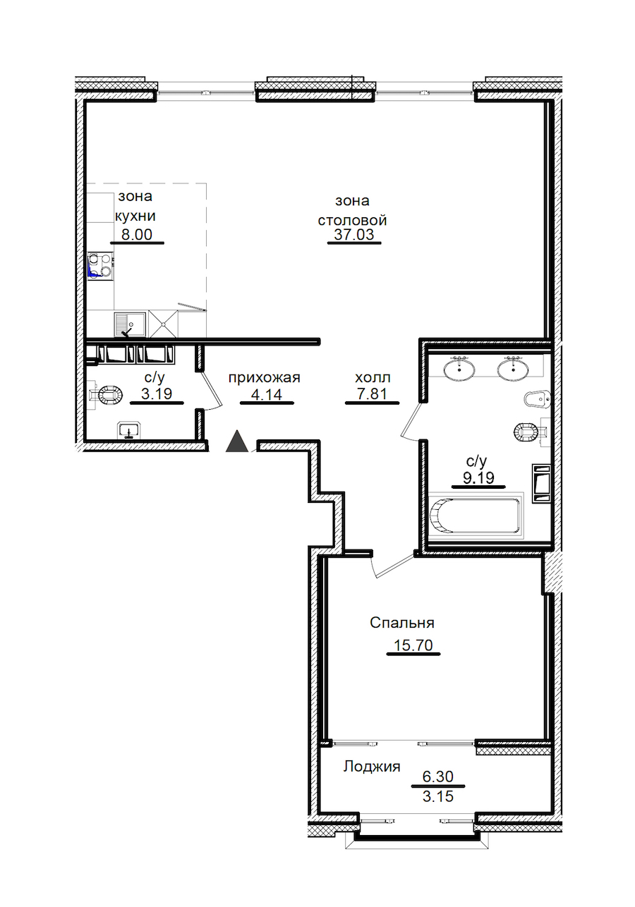 1-комнатная квартира 88.21 м², 6/7 эт., ЖК «Приоритет»