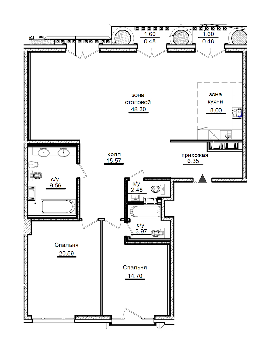 2-комнатная квартира 130.2 м², 3/7 эт., ЖК «Приоритет»