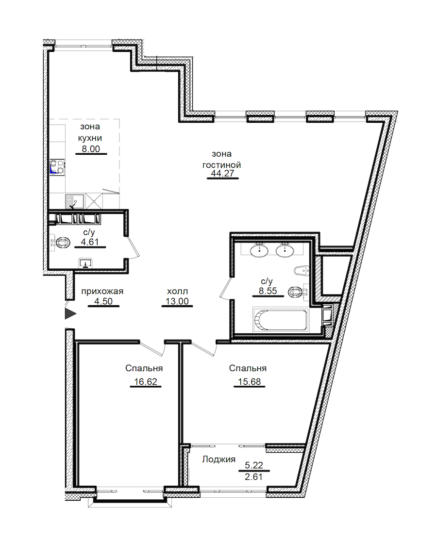 2-комнатная квартира 119.26 м², 6/7 эт., ЖК «Приоритет»
