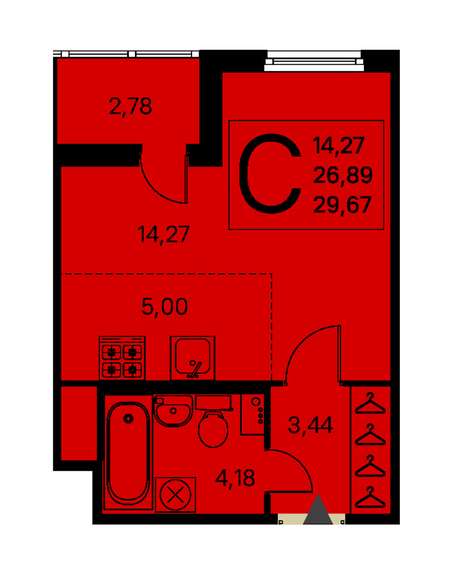 Квартира студия 26.89 м², 1/8 эт., ЖК «Ясно.Янино»