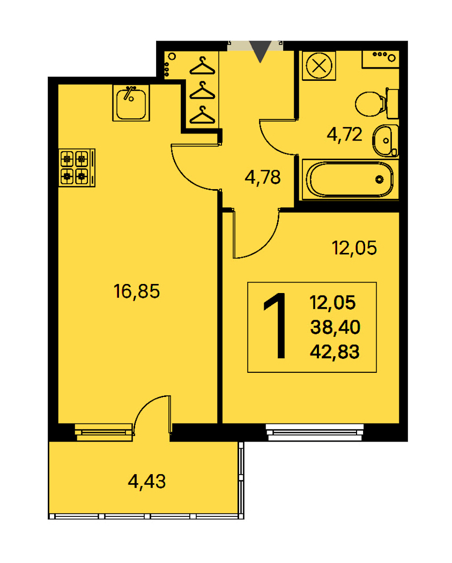1-комнатная квартира 38.4 м², 2/8 эт., ЖК «Ясно.Янино»