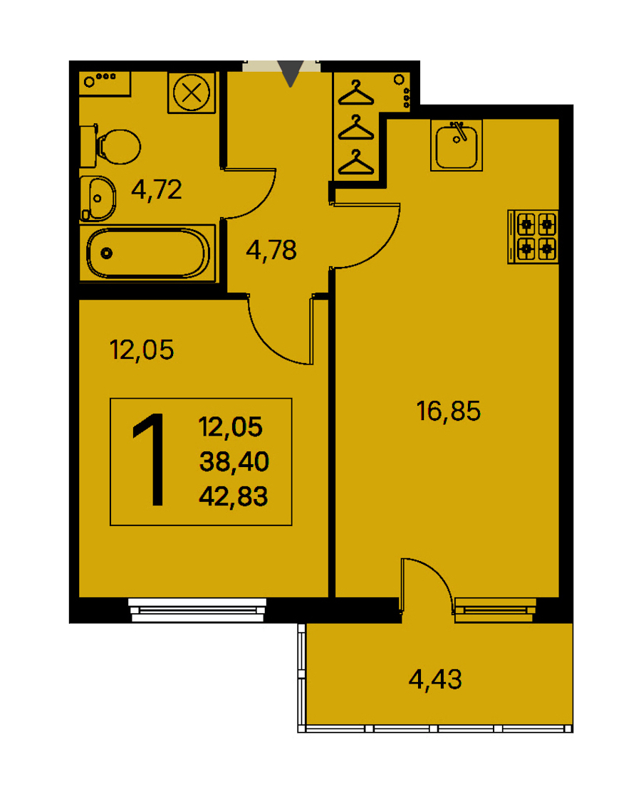 1-комнатная квартира 38.4 м², 2/8 эт., ЖК «Ясно.Янино»