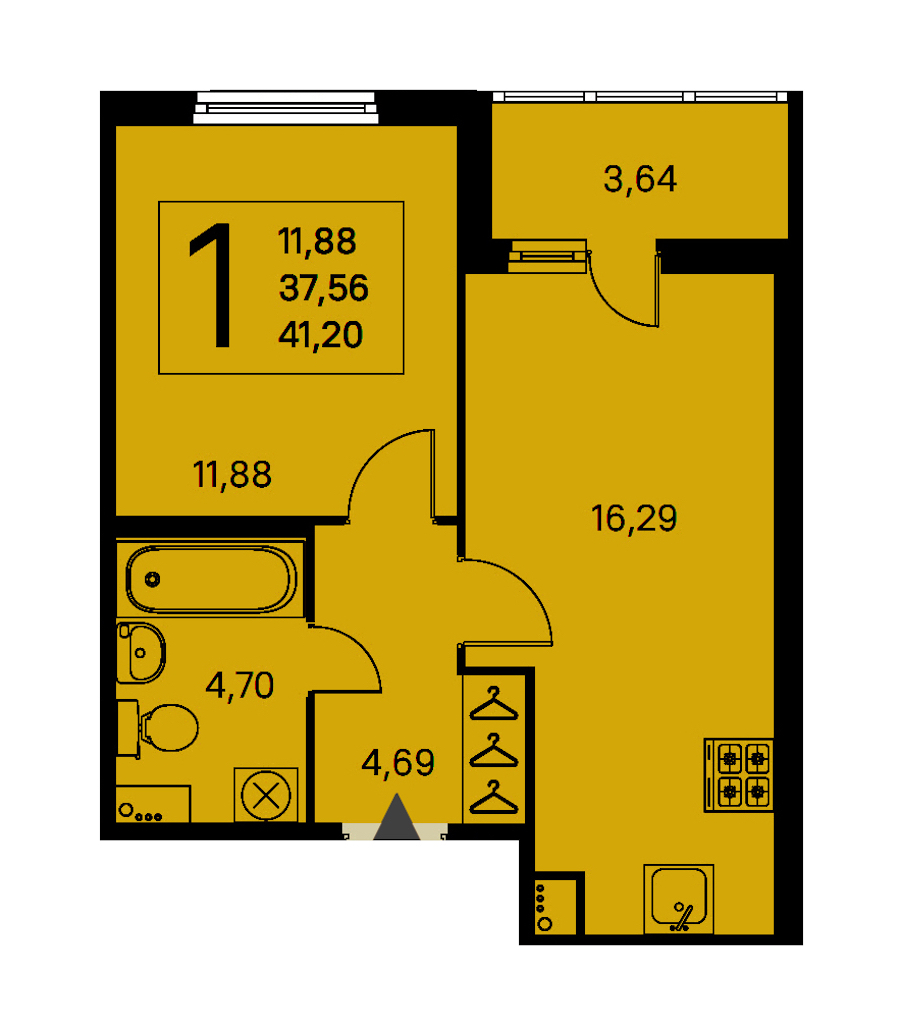 1-комнатная квартира 37.56 м², 1/8 эт., ЖК «Ясно.Янино»