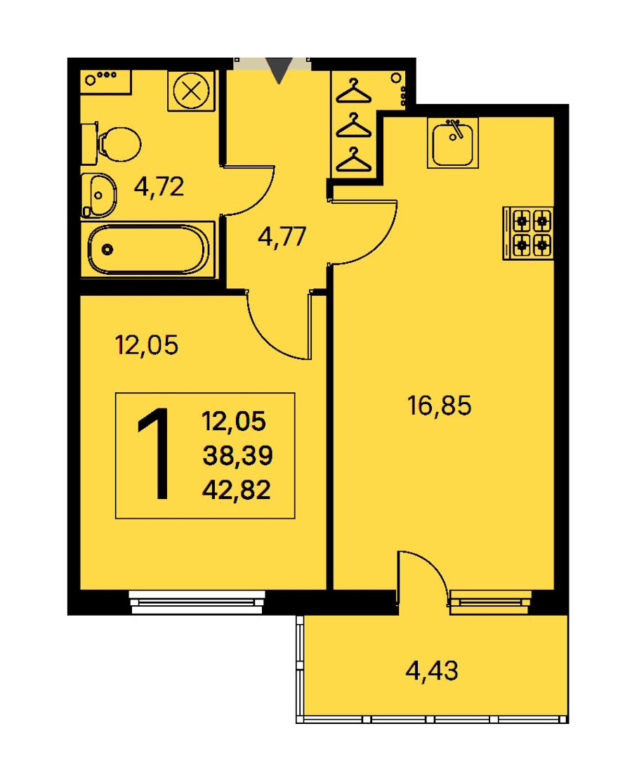 1-комнатная квартира 38.39 м², 2/8 эт., ЖК «Ясно.Янино»