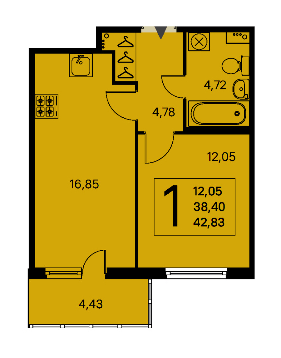 1-комнатная квартира 38.4 м², 2/8 эт., ЖК «Ясно.Янино»