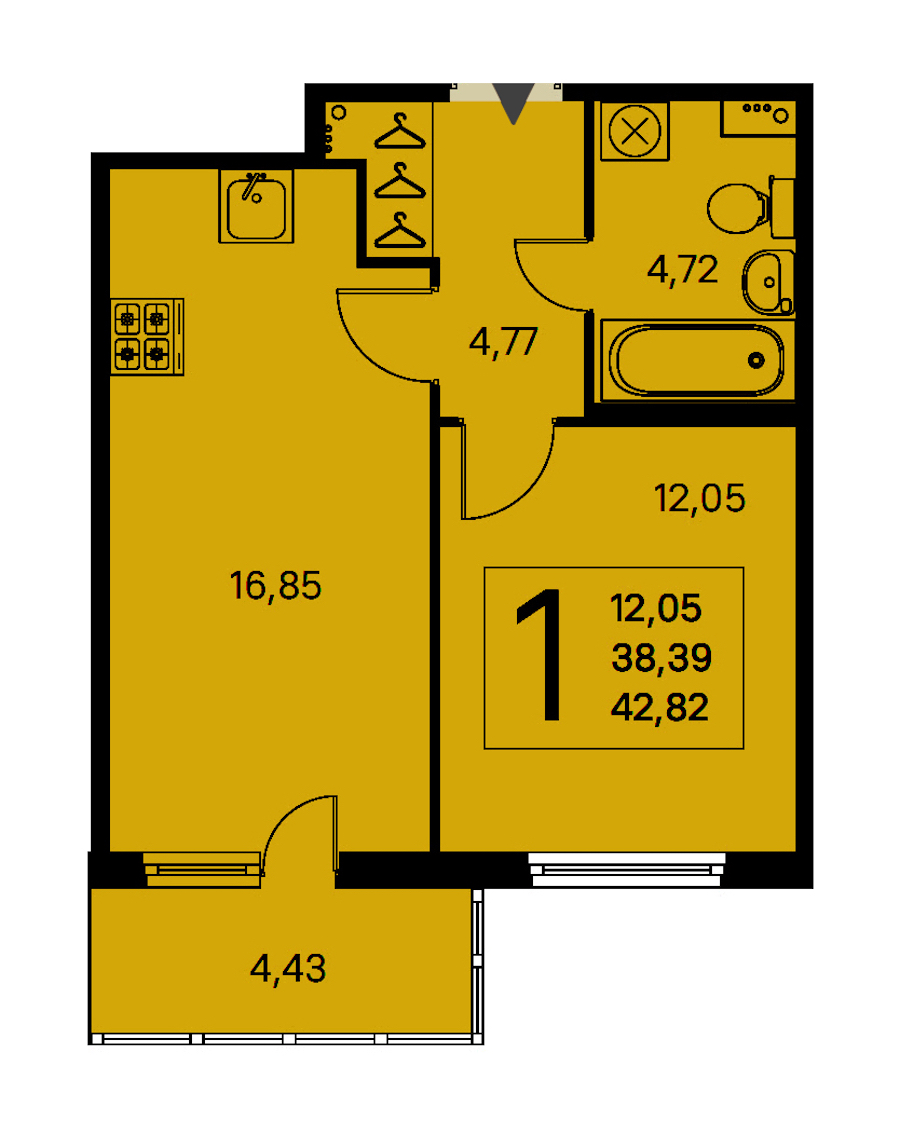 1-комнатная квартира 38.39 м², 2/8 эт., ЖК «Ясно.Янино»