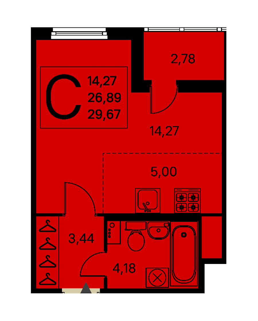 Квартира студия 26.89 м², 1/8 эт., ЖК «Ясно.Янино»